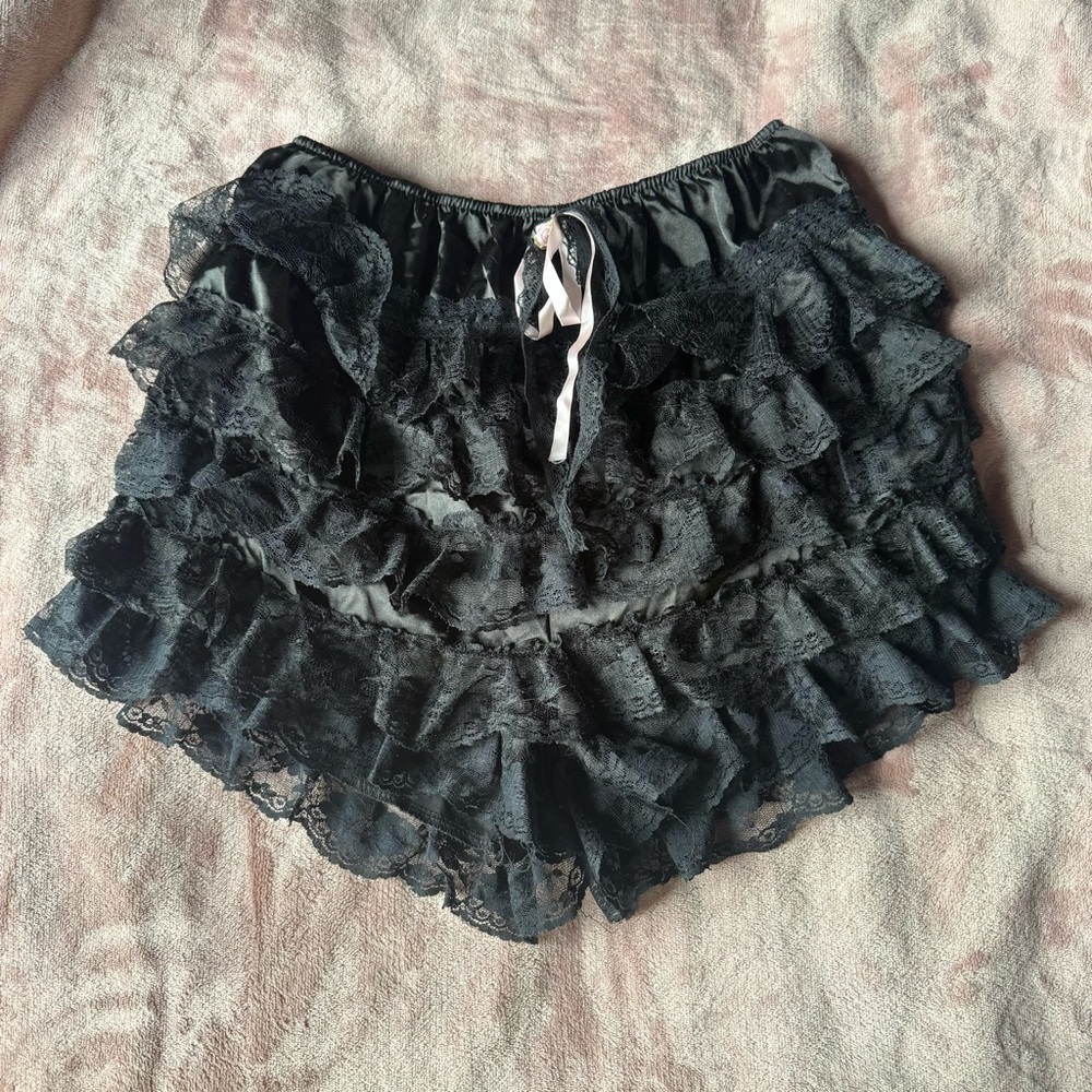 Black Lace Ruffle Shorts